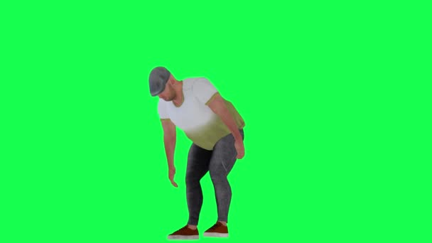 胖男人在绿色屏幕上从右眼举起重物 — 图库视频影像
