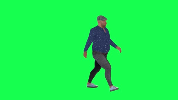 速く歩くと話して友人に脂肪男によって緑の画面 — ストック動画