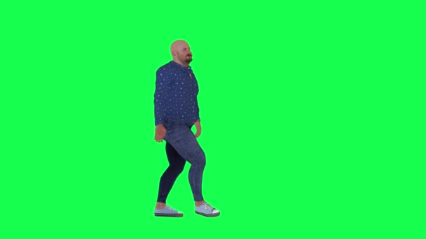 Ходячий Говорящий Толстый Английский Мужчина Голубой Одежде Зеленом Экране — стоковое видео