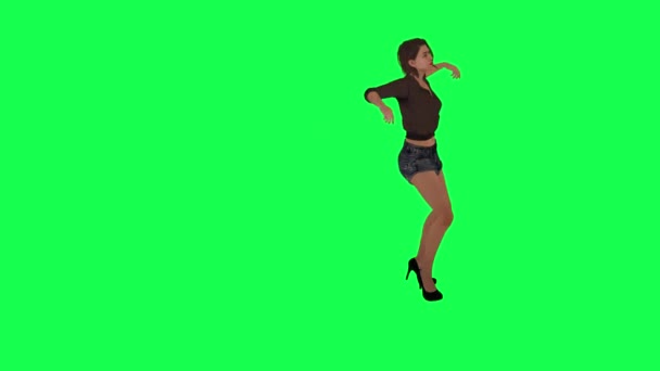 Jong Meisje Zwart Shorts Hoge Hakken Bruine Jurk Dansen Plezier — Stockvideo