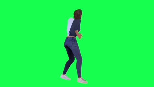 Endişeli Suçlu Kadın Yeşil Ekrandan Beyaz Mavi Elbiseli Mavi Pantolonlu — Stok video