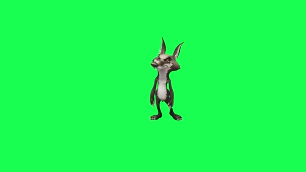 绿色屏幕上的狼卡通人物3D动画 从侧面看Chroma键和高质量的背景4K — 图库视频影像