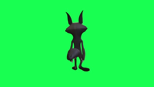 绿屏上狼卡通人物的3D动画 从后视镜出发 用高质量背景4K的Chroma键进行对话和移动 — 图库视频影像