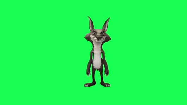 Animatie Van Een Cartoon Wolf Lachen Praten Een Groen Scherm — Stockvideo