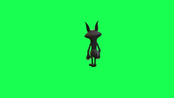 从后视镜用高质量背景4K的Chroma键对一只狼在绿色屏幕上的3D卡通动画进行解释 思考和搜索 — 图库视频影像