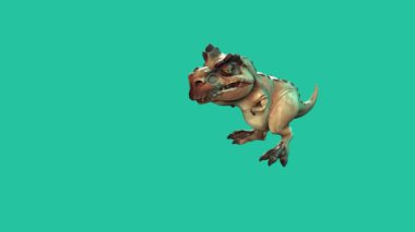 Krom anahtar arka plandaki 3D insanlar, yeşil ekranda 3 boyutlu dinozor animasyonunu izole ederek Chroma Key yüksek kaliteli arka planda 4K 'da gezinip araştırıyorlar.