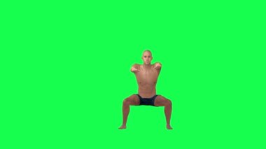 Krom anahtar arka plandaki 3D insanlar atletik adamı yarışmaya hazırlanırken ve iç çamaşırlarıyla ısınırken izole ettiler.