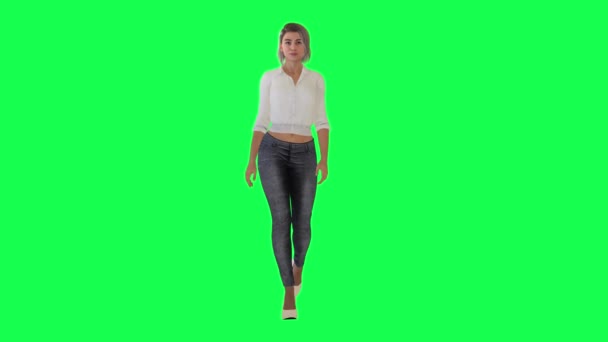 Osób Chroma Kluczowym Tle Odizolowany Europejski Model Żeński Pokazując Ubrania — Wideo stockowe