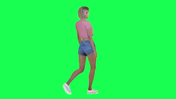 Люди Хрома Ключевой Фон Изолированы Привлекательная Американская Девушка Ходьба Коротком — стоковое видео