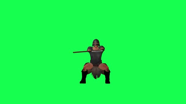 People Chroma Key Background Isolated Viking Man Green Screen Exercising — Stock Video