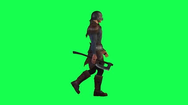 People Chroma Key Background Isolated Viking Man Green Screen Guarding — Stock Video