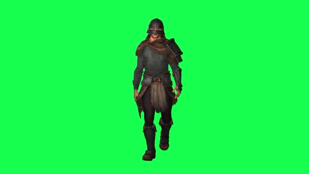 3D战士在绿色屏风中守卫 身穿军装 斧头穿着色键高质背景4K — 图库视频影像