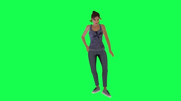 Mujer Delgada Ropa Gris Bailando Mano Pie Ángulo Frontal Pantalla — Vídeos de Stock