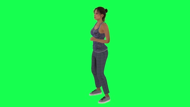 Beautiful Woman Gray Clothes Drinking Soda Right Angle Green Screen — Stock Video