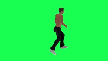 Sıska yarı çıplak uyuşturucu bağımlısı yeşil ekranda dans eden Michael Jackson 'ın dansı, 3 boyutlu krom anahtar insanlar izole edilmiş animasyon