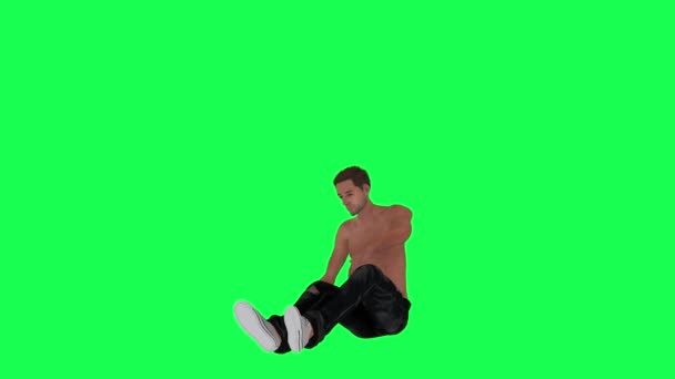 在绿色屏幕上瘦长半裸的瘾君子男人从侧面和侧面站起来 3D使彩色关键人物隔离动画 — 图库视频影像