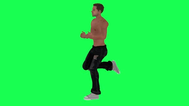 Hombre Flaco Semidesnudo Pantalla Verde Que Corre Lenta Alta Velocidad — Vídeos de Stock