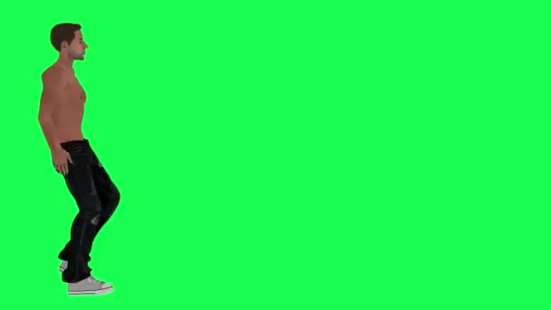 Slender Half Naked Addicted Man Green Screen Moving Render Chroma — Stock Video