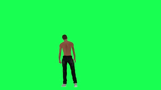 Štíhlý Polonahý Závislý Muž Zelené Obrazovce Čeká Pak Pohybuje Sem — Stock video