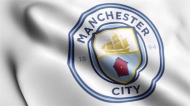 Manchester City Flag 'in rüzgarda dalgalanan videosu. Manchester-Şehri Bayrak Dalgası Döngüsü rüzgarda dalgalanıyor. Gerçekçi Manchester-City arkaplan döngüsü Kapatma 1080p Tam HD 1920X1080 görüntü.