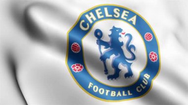Chelsea Flag 'in rüzgarda dalgalanan videosu. Chelsea Flag dalga döngüsü rüzgarda sallanıyor. Gerçekçi Chelsea Flag arkaplan döngüsü 1080p Tam HD 1920X1080 görüntü.