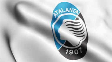 Atalanta Flag 'ın rüzgarda dalgalanan videosu. Atalanta Bayrak Dalgası Döngüsü rüzgarda sallanıyor. Gerçekçi Atalanta Bayrağı Arkaplan Döngüsü Kapatma 1080p Tam HD 1920X1080 görüntüsü.