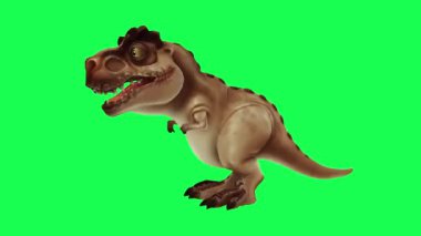 Yeşil ekranda oynayan 3D dinozor, insanlar 4k animasyon sağlıyor.