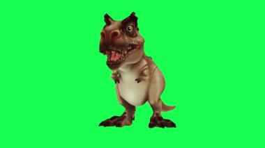 Yeşil ekranda oynayan 3D dinozor, insanlar 4k animasyon sağlıyor.