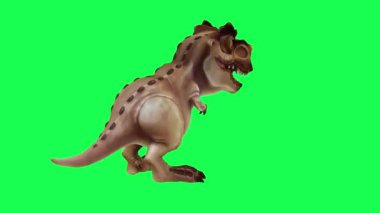 Yeşil ekranda oynayan 3D dinozor, insanlar 4k animasyon sağlıyor.