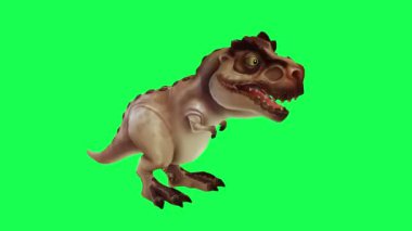 Yeşil ekranda oynayan 3D dinozor, insanlar 4k animasyon sağlıyor.
