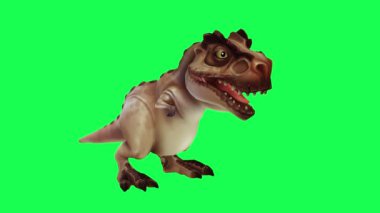 Yeşil ekranda oynayan 3D dinozor, insanlar 4k animasyon sağlıyor.