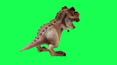 Yeşil ekranda oynayan 3D dinozor, insanlar 4k animasyon sağlıyor.