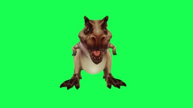 Yeşil ekranda oynayan 3D dinozor, insanlar 4k animasyon sağlıyor.