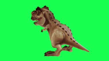 Yeşil ekranda oynayan 3D dinozor, insanlar 4k animasyon sağlıyor.