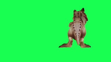 Yeşil ekranda oynayan 3D dinozor, insanlar 4k animasyon sağlıyor.