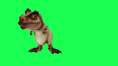 Yeşil ekranda oynayan 3D dinozor, insanlar 4k animasyon sağlıyor.