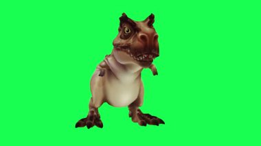 Yeşil ekranda oynayan 3D dinozor, insanlar 4k animasyon sağlıyor.