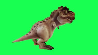 Yeşil ekranda oynayan 3D dinozor, insanlar 4k animasyon sağlıyor.
