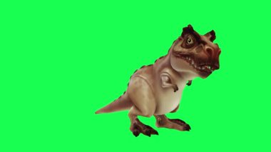 Yeşil ekranda oynayan 3D dinozor, insanlar 4k animasyon sağlıyor.