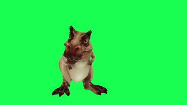 Yeşil ekranda oynayan 3D dinozor, insanlar 4k animasyon sağlıyor.