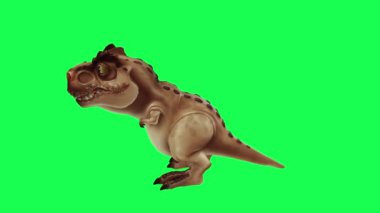 Yeşil ekranda oynayan 3D dinozor, insanlar 4k animasyon sağlıyor.