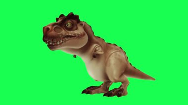 Yeşil ekranda oynayan 3D dinozor, insanlar 4k animasyon sağlıyor.