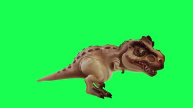 Yeşil ekranda oynayan 3D dinozor, insanlar 4k animasyon sağlıyor.