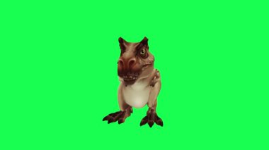 Yeşil ekranda oynayan 3D dinozor, insanlar 4k animasyon sağlıyor.