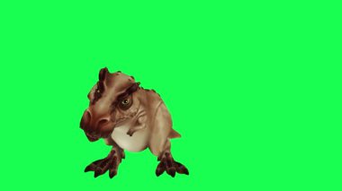 Yeşil ekranda oynayan 3D dinozor, insanlar 4k animasyon sağlıyor.