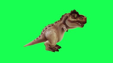 Yeşil ekranda oynayan 3D dinozor, insanlar 4k animasyon sağlıyor.