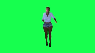 Yeşil ekranda dans eden 3D kadın, insanlar animasyonu 4k yapıyor.