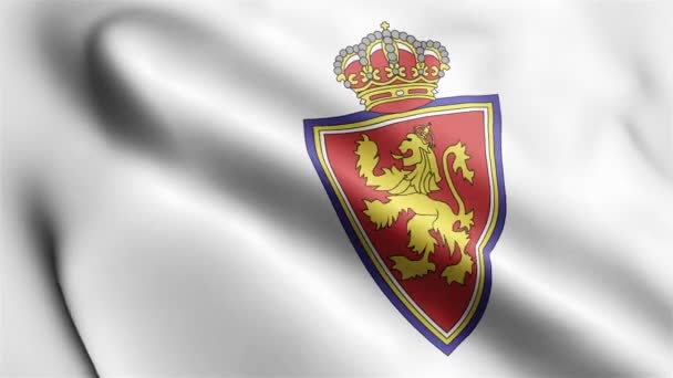 Real Zaragoza Flagga Video Viftar Med Vinden Äkta Zaragoza Flagga — Stockvideo