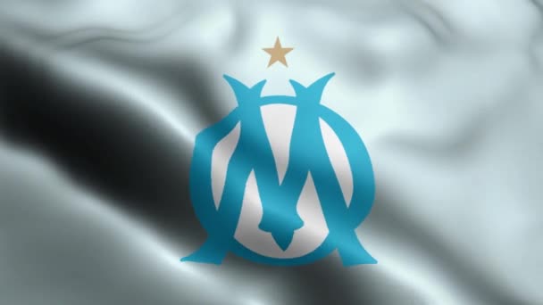 올랭피크 마르세유 플래그 비디오바람에 흔들리는 Olympique Marseille 플래그 웨이브가 바람에 — 비디오