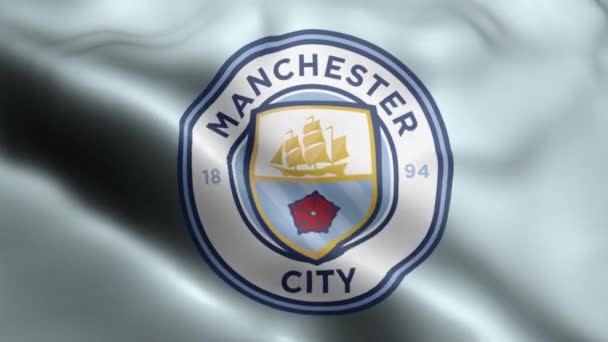Video Della Bandiera Del Manchester City Sventola Nel Vento Manchester — Video Stock
